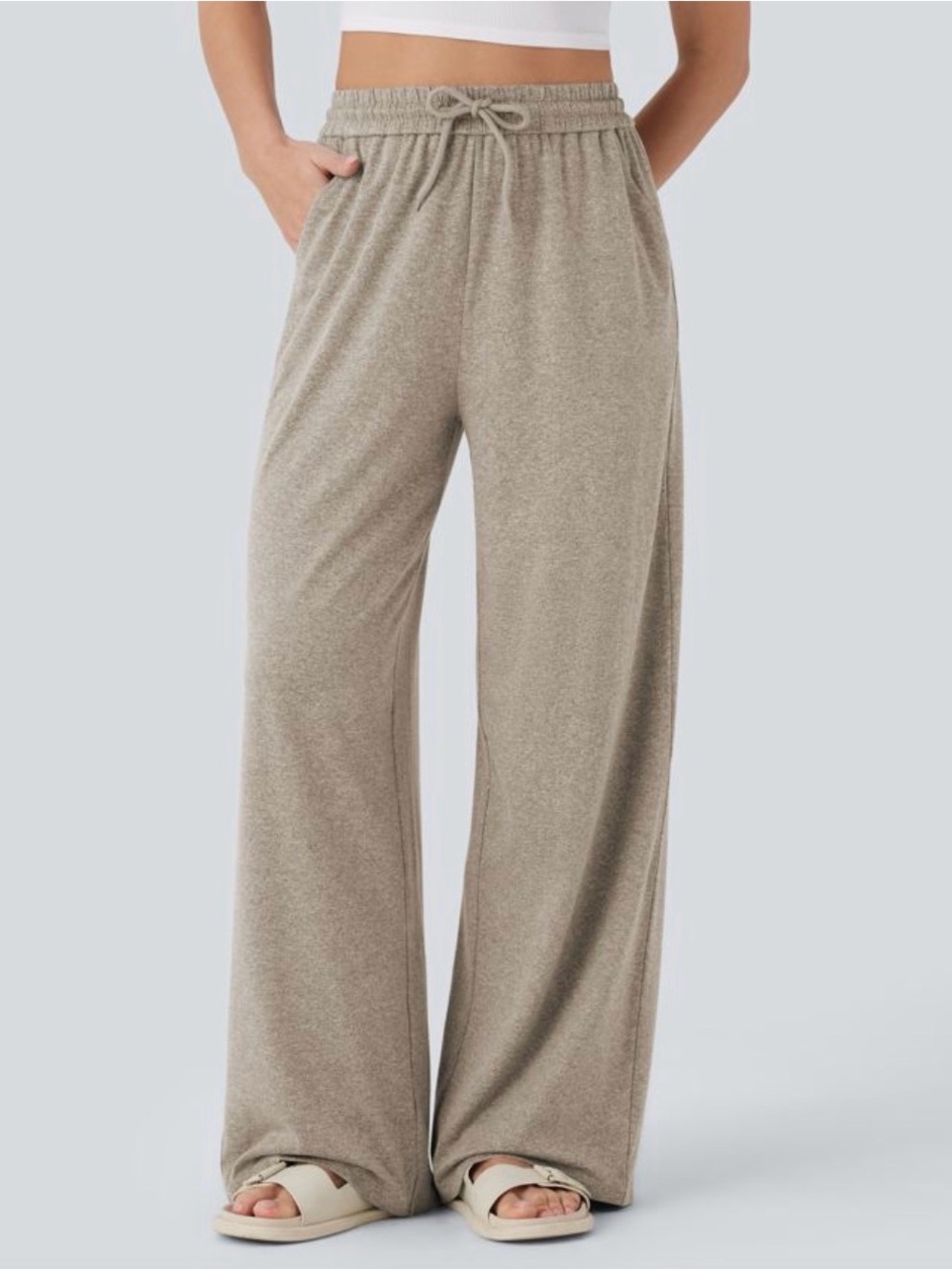 HALARA High Waisted Drawstring Pocket Wide Leg Baggy Casual Pants